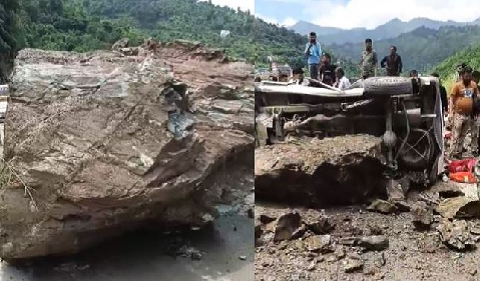 रुद्रप्रयाग में हादसा चलते वाहन में पहाड़ी से गिरा बोल्डर, एक की मौत, तीन घायल..